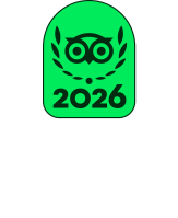 Green badge with an owl and the number 2026 in black.